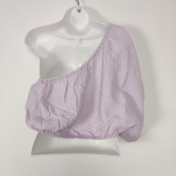 NEW Dkny Women's Crop Top Size M Purple Cotton Seersucker One Shoulder Boho Chic - Picture 2 of 9